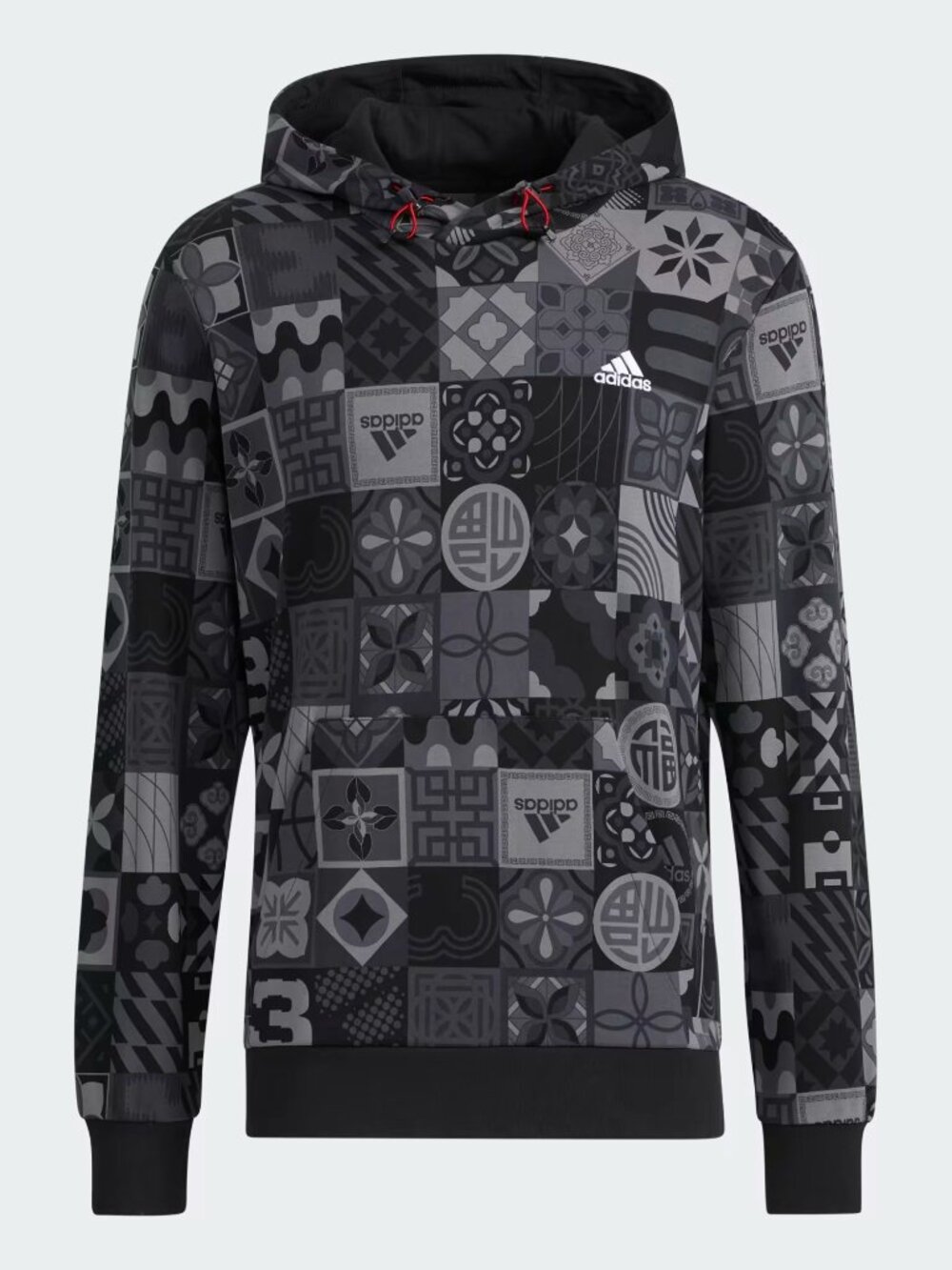 Adidas Chinese New Year All Over Print Hoodie Black and Grey Streetwear Medium